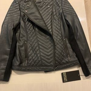 Black dressy / casual Leather jacket.  With zipper